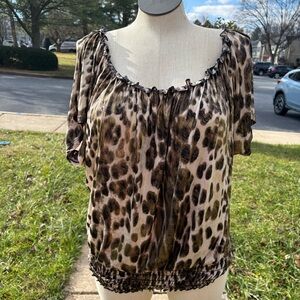 Deb Gold Brown Animal Print Metallic Blouse Women’s Plus Size 2X NWT